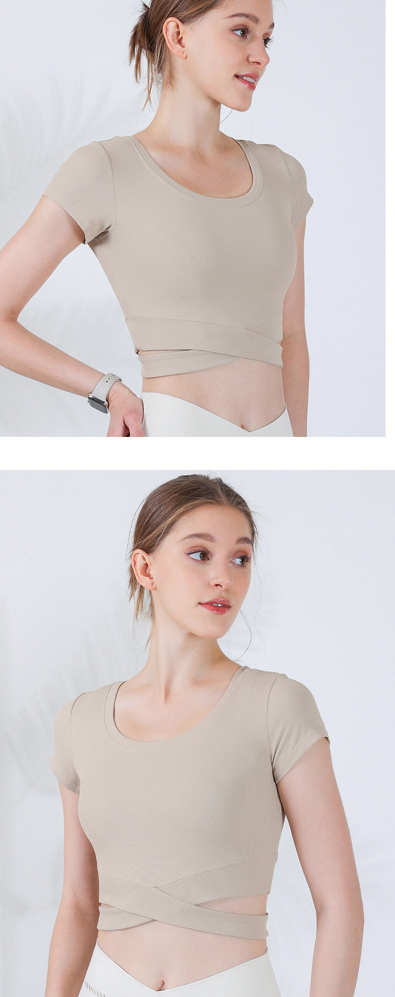 Slim fit sports top women's crossover running yoga clothing blouse fitness short-sleeved t-shirt