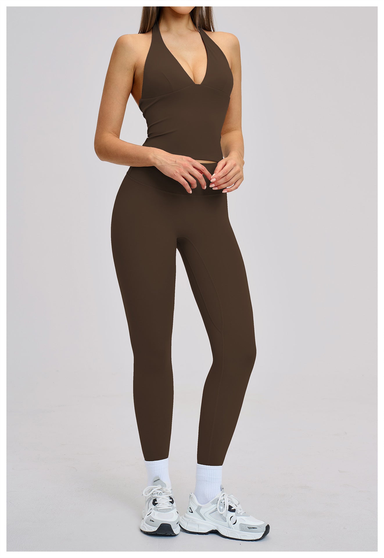 03/2026 Spring European and American style outdoor sports fitness set, brushed tight-fitting yoga wear, halter neck and beautiful back yoga set 4201