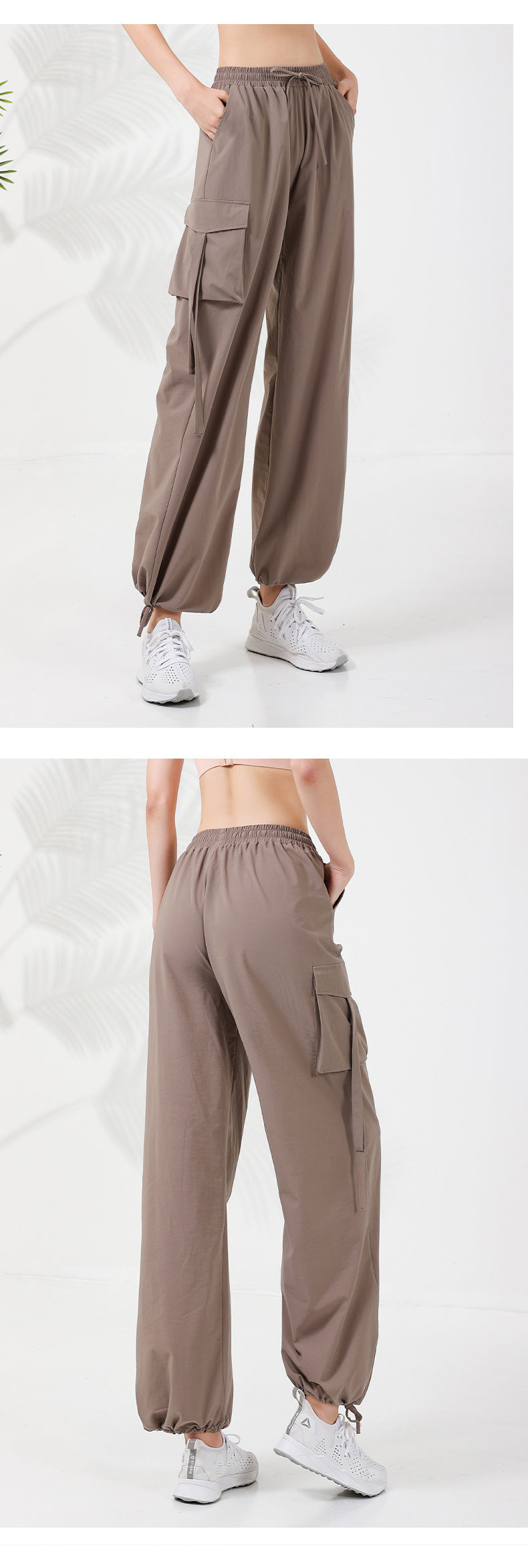 2023.08 New style waist drawstring overalls quick-drying casual loose slim sports pants running fitness big pocket yoga pants