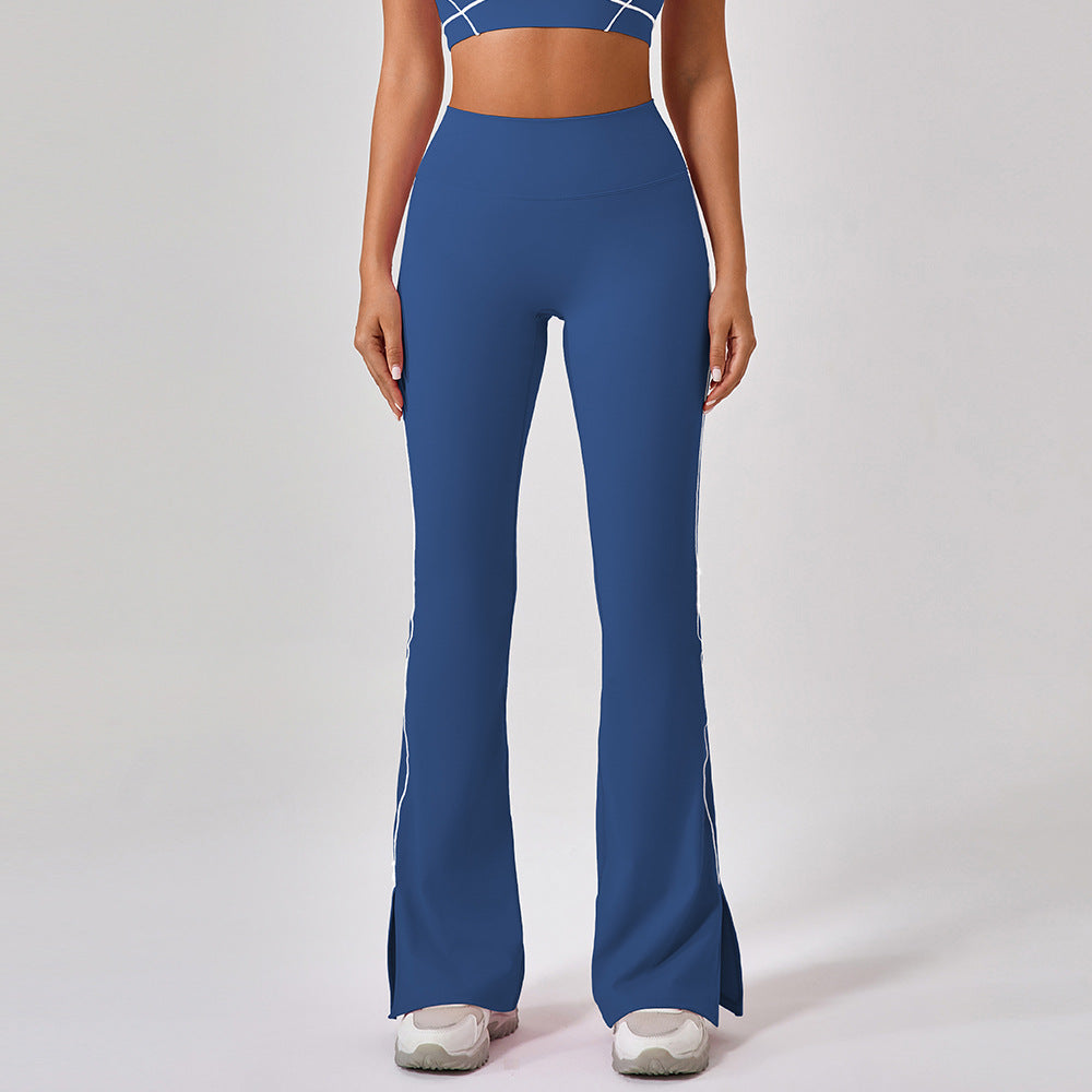 05/2024 New summer high waist tight nude hip lift yoga flared pants for women dance fitness outdoor sports split trousers