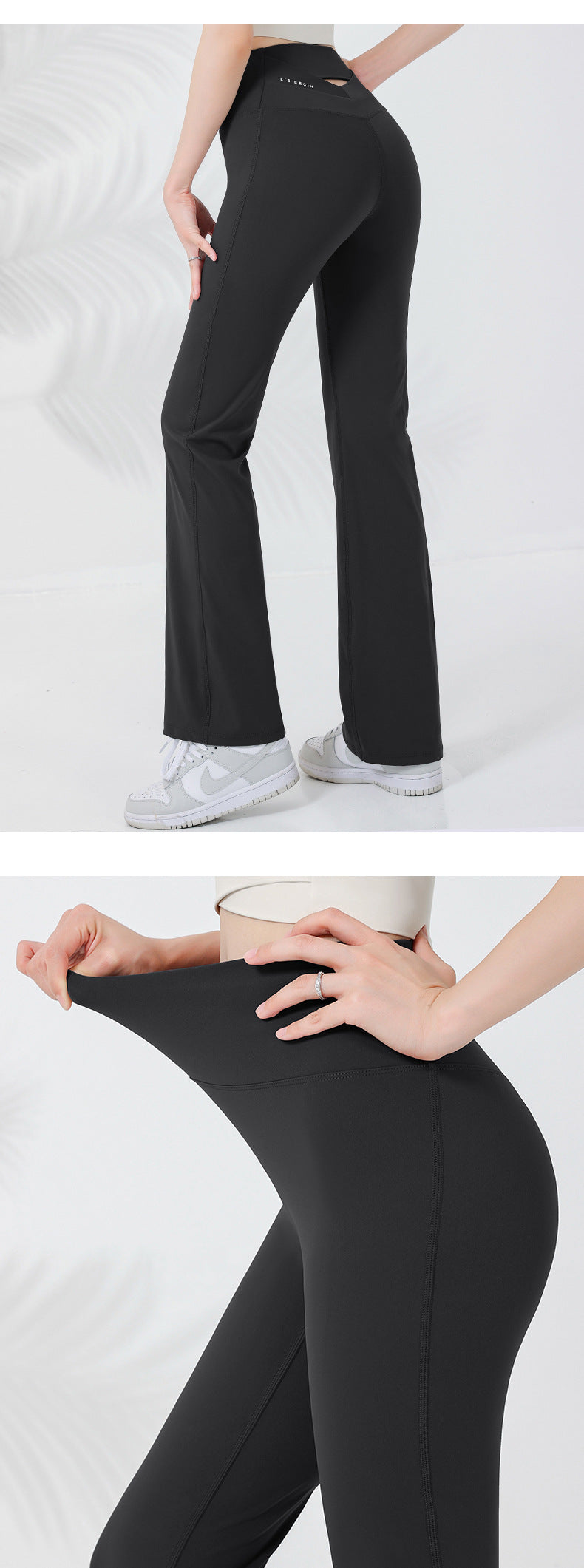 2023.08 skin-friendly yoga trousers women's high elastic belly cover legs back cross hollow peach hip fitness flared pants