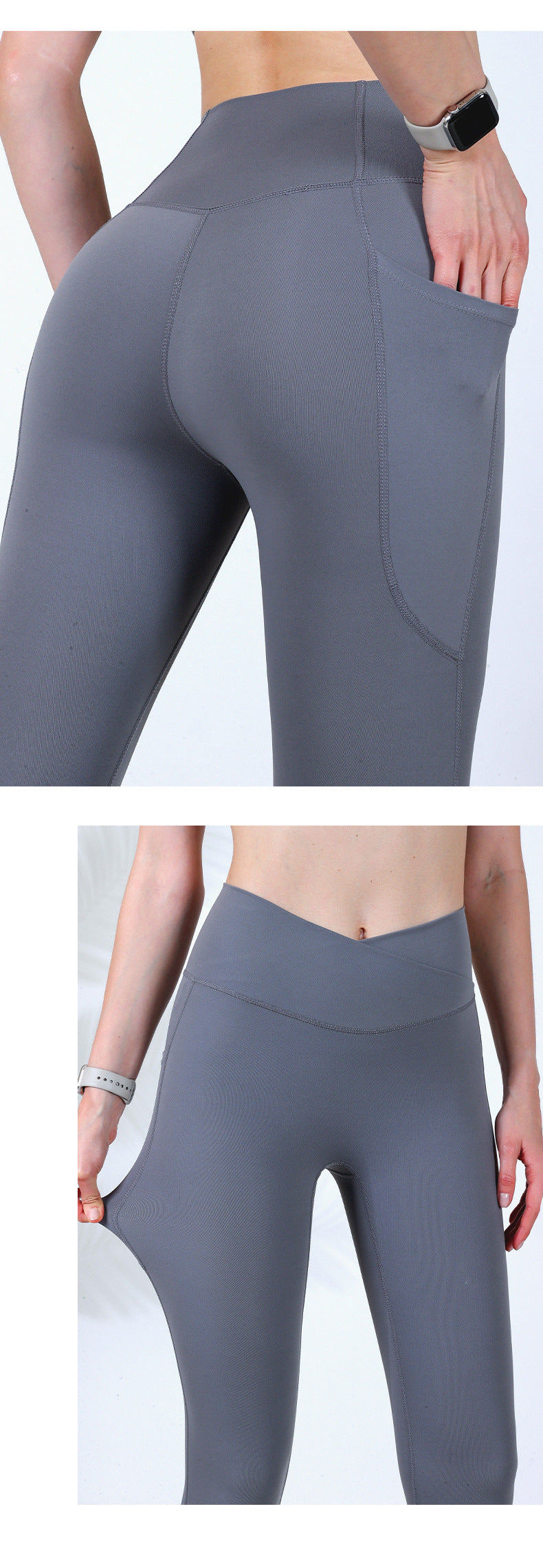 Tight nude pants women's outerwear fitness yoga hip-lifting cross waist pocket sports trousers