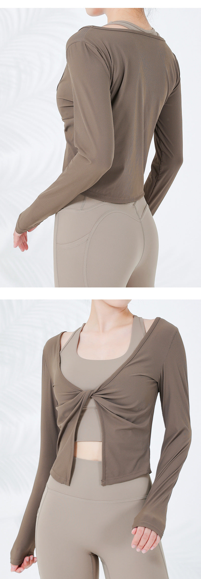 2023.08 New autumn and winter yoga long-sleeved women's V-neck kink easy to put on and take off sports jacket Baita slimming bodybuilding top