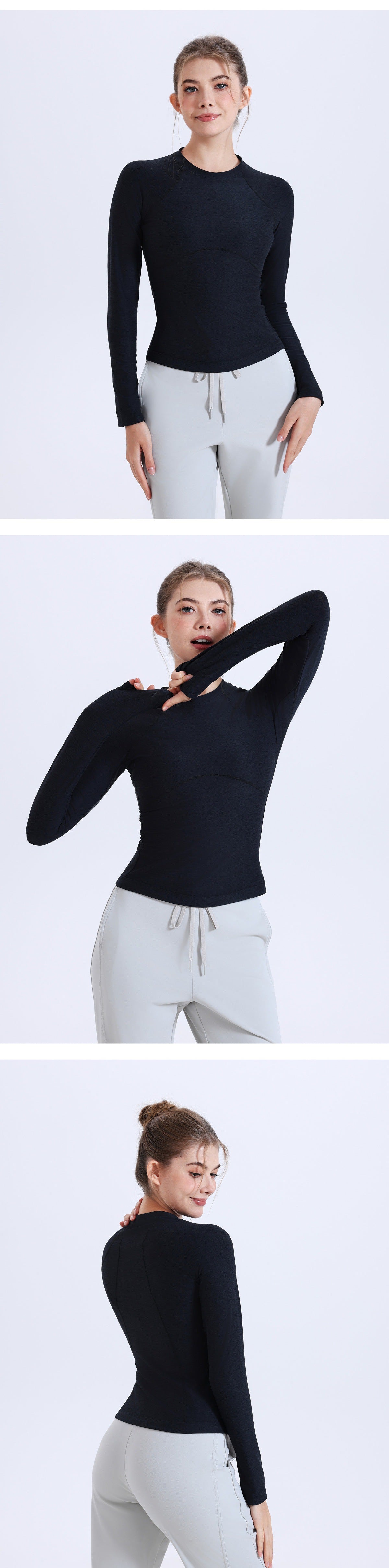 11/2025 Slim-fit, heat-retaining, brushed, flattering long-sleeved training T-shirt for women, suitable for outdoor use, fitness, running, yoga, and other sports.