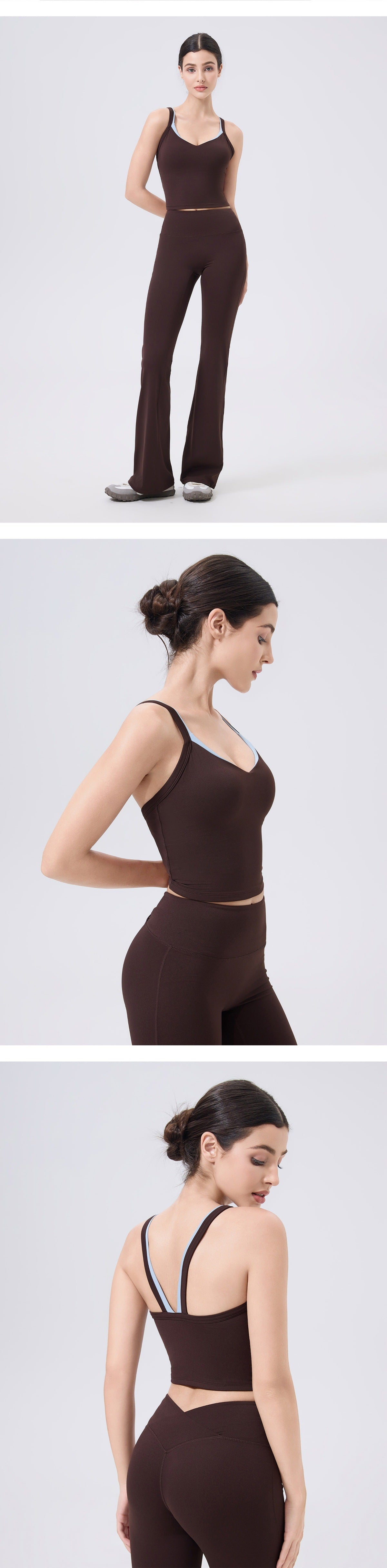 09/2025 Deep V style women's one-piece shock-absorbing running bra with integrated back support for sports and fitness, featuring quick-drying fabric.