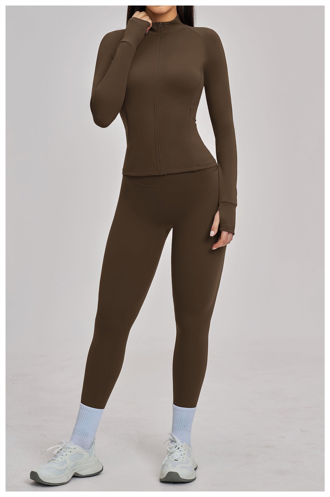 03/2026 Women's Zipper Casual Yoga Set, Brushed Outdoor Cycling Running Sports Fitness Set 4510