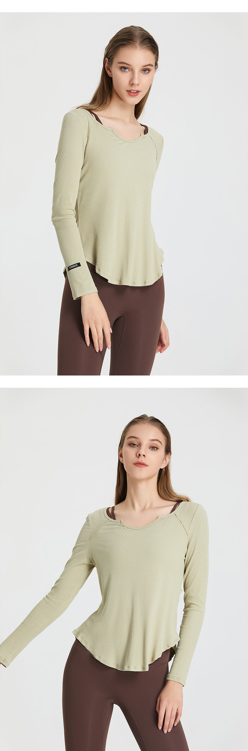 v-neck ribbed slim fit yoga cloribbed thing top women's cross-border casual running sports fitness clothing long-sleeved t-shirt