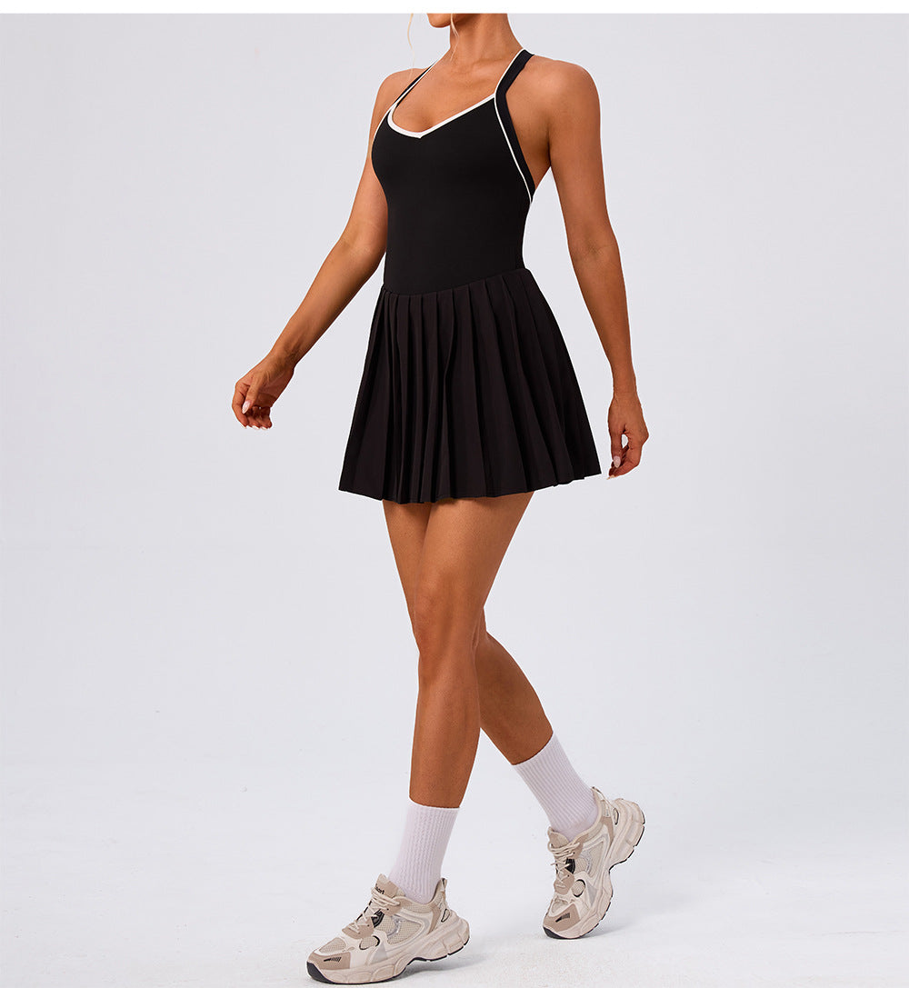 11/2025 Short skirt with padded bra, pleated skirt, leggings, breathable and quick-drying, suitable for sports, running, and anti-exposure tennis skirt