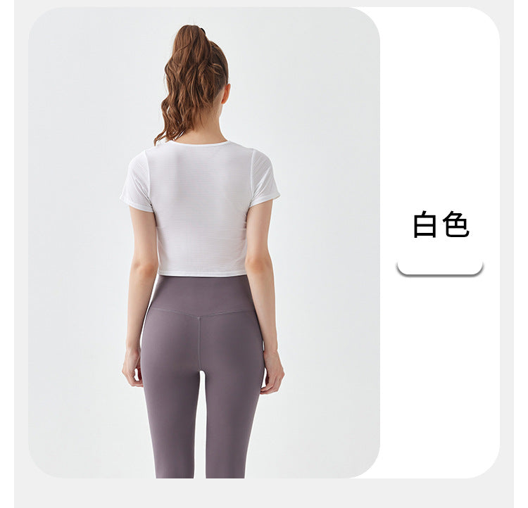 23.08 quick-drying short-sleeve outerwear cross fitness clothing running top yoga clothing training breathable sports short-sleeved women