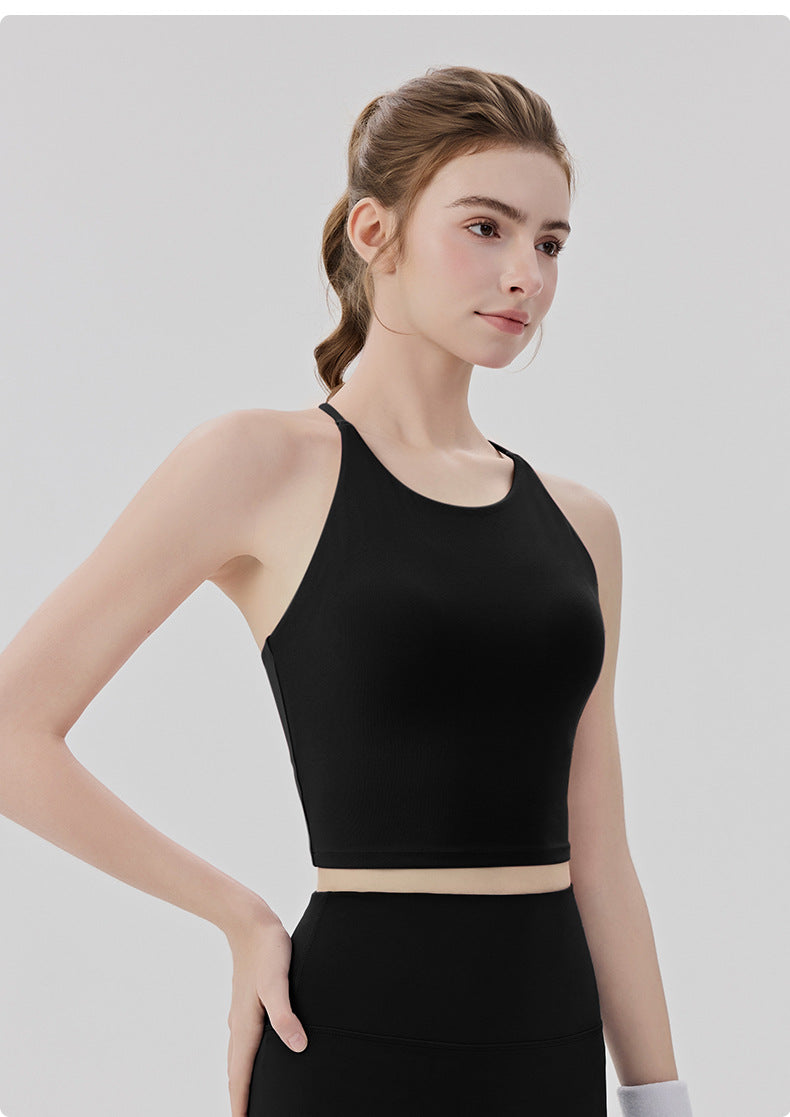 01/2026 Chaleco deportivo de refrigeración y protección solar para mujer con almohadillas de sujetador integradas, diseño de espalda cruzada, chaleco de yoga, top de fitness para Pilates