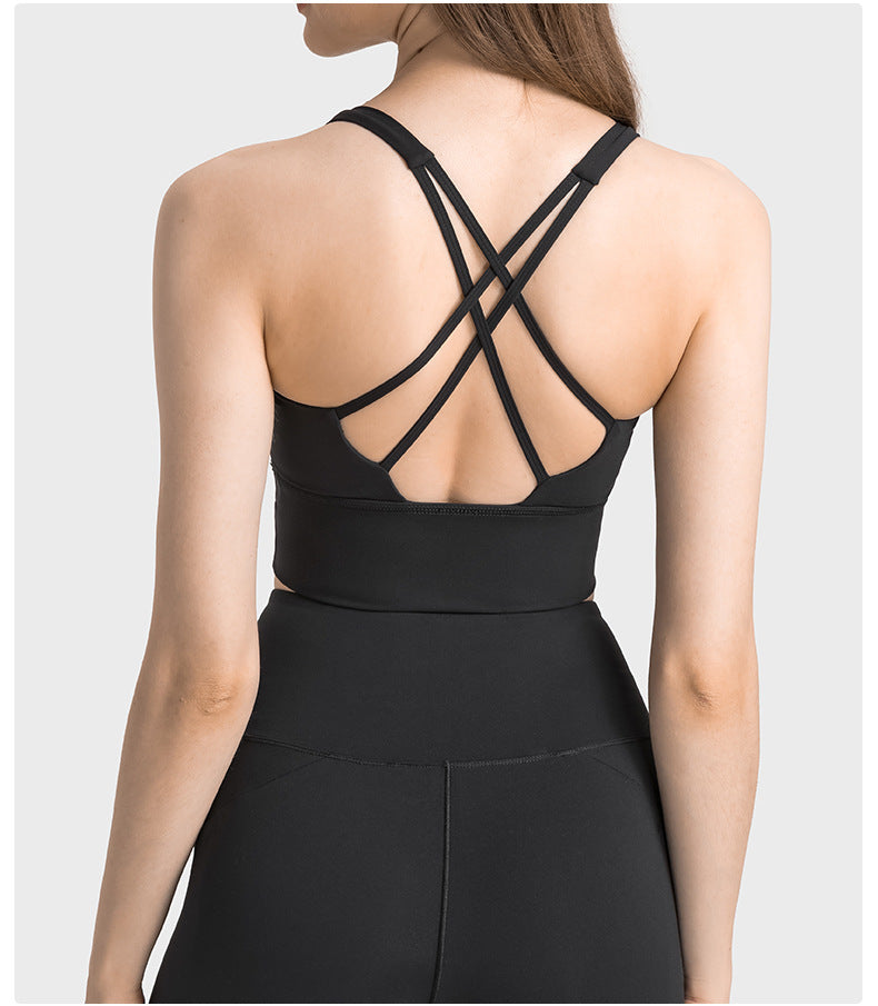 HF millennium cross integrated fixed cup sports bra underwear medium strength yoga Pilates sports bra