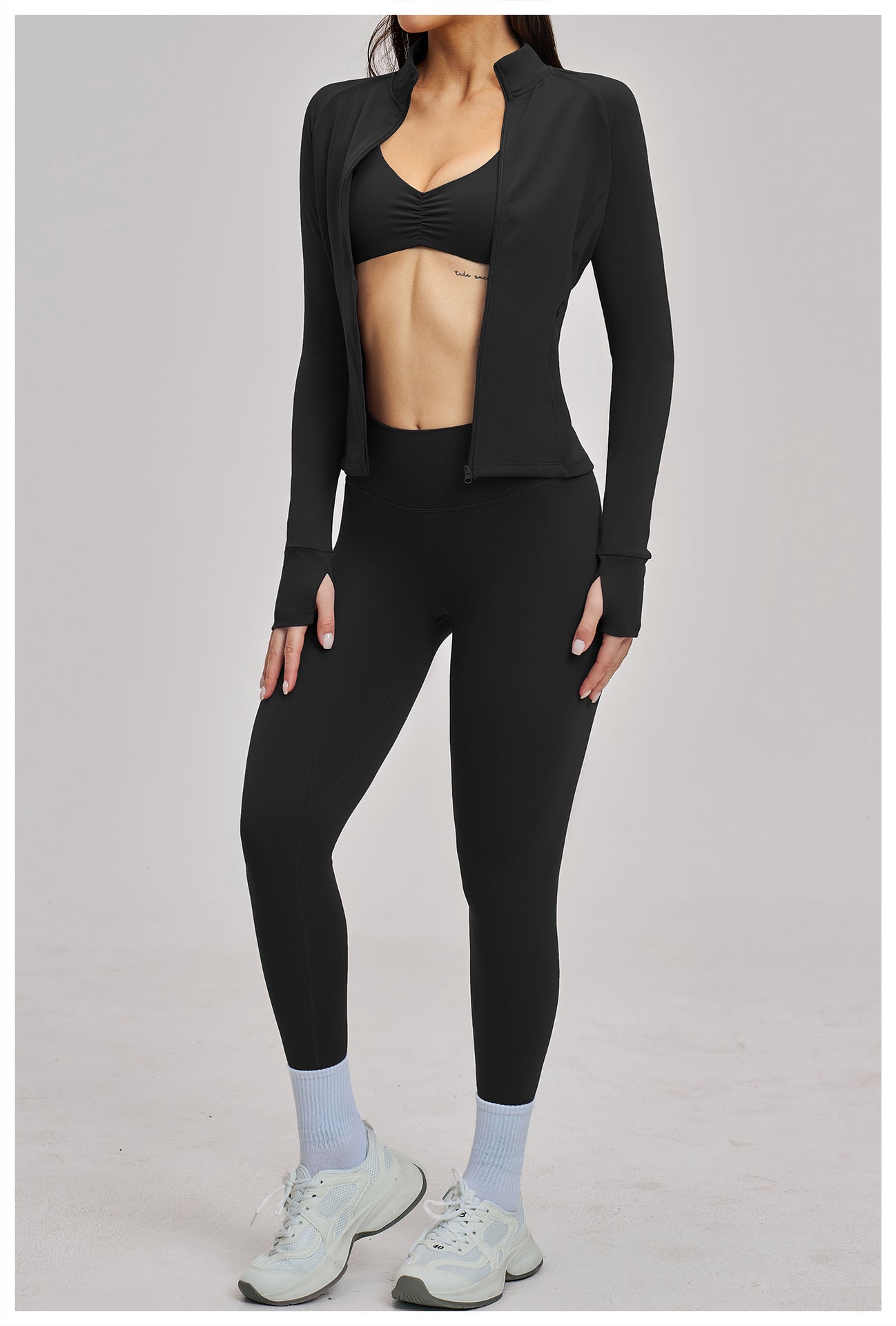 03/2026 Conjunto deportivo con cremallera acanalada - Conjunto casual para mujer - Ciclismo al aire libre, running y triatlón de fitness 4510