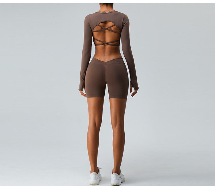 2023.09 Yoga shorts Women's V-waist peach butt lift seamless fitness pants wear tight abdominal compression sports shorts