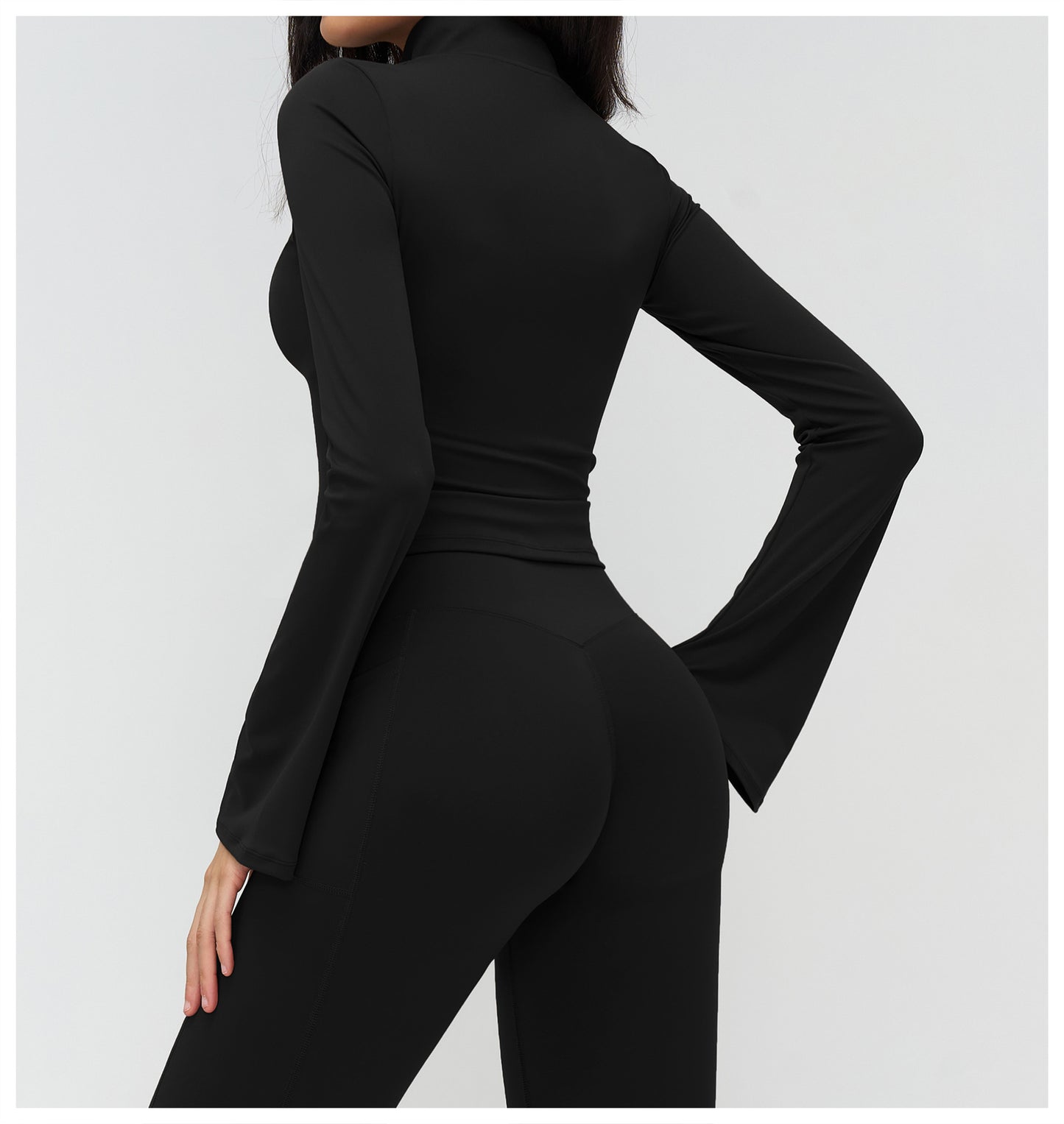 12/2025 Yoga coat, stand-up collar, zipper, flared sleeve, fashionable coat, outdoor running sports top, women 4518