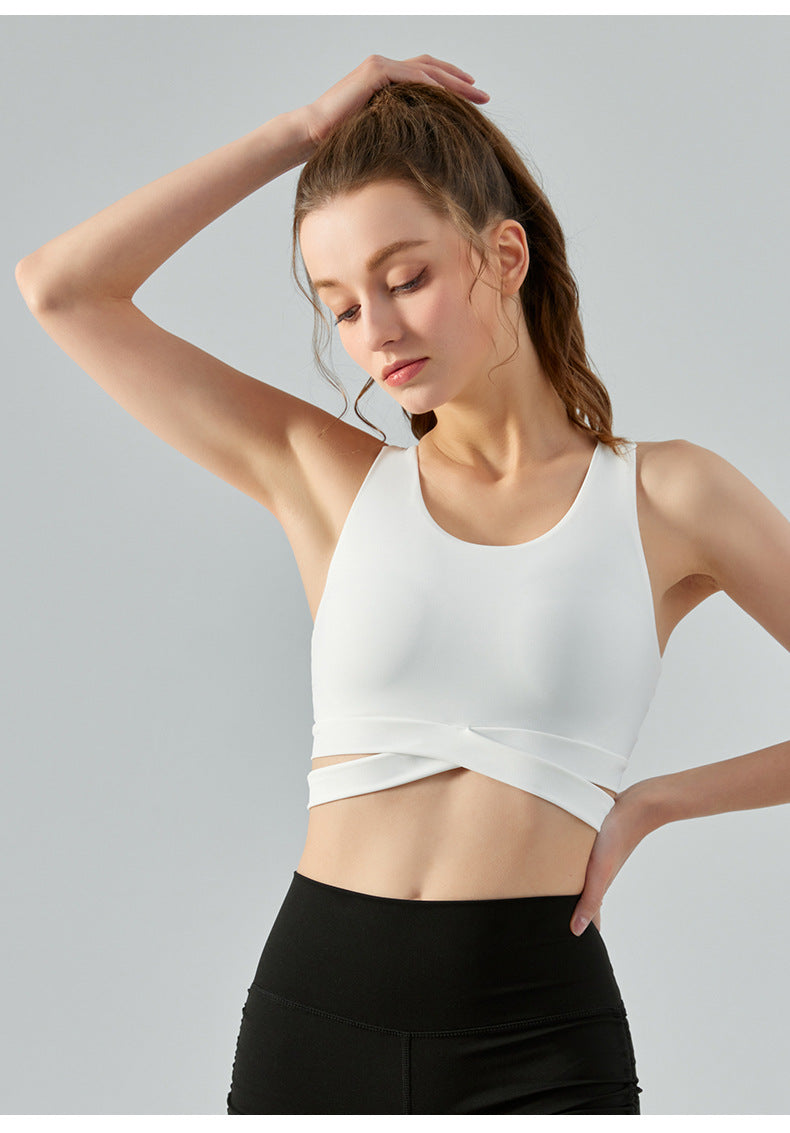 Leopard print cross hollow sports bra self-cultivation one-piece chest pad fitness clothing yoga clothing