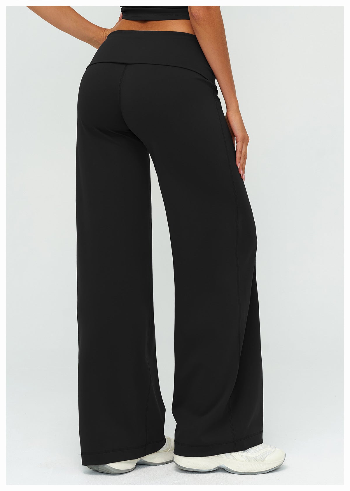 12/2025 Brushed trousers with folded waistband, loose fit, wide legs, slimming design, suitable for outdoor running and sports, women's wide-leg pants, 5529 -