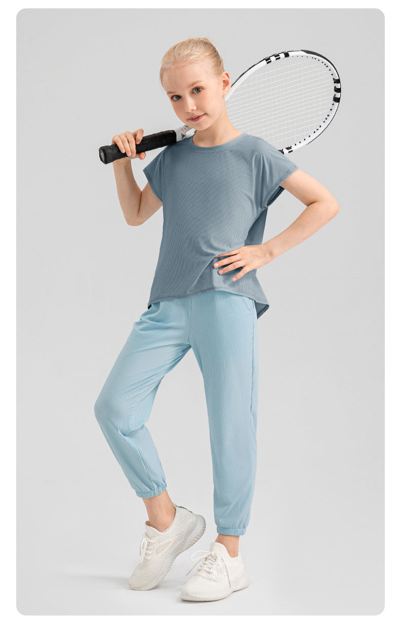 2023.08 Girls summer loose cool yoga T-shirt quick-drying breathable outdoor sports top fitness running short-sleeved 33210