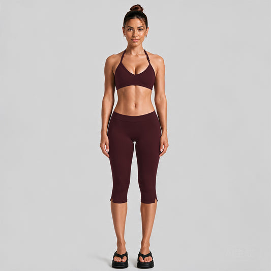 Wholesale Women’s Quick-Dry Activewear Set | Backless Halter Top & Mid-Length Workout Pants | fouregg - Anchora Red