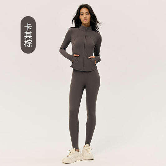 Wholesale Women’s Winter Activewear Set | Thickened Thermal Yoga Top & Leggings for Pilates | fouregg - Khaki Brown