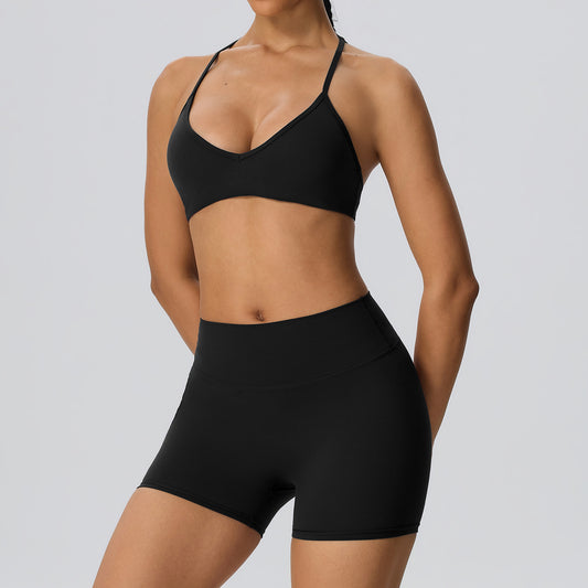 Wholesale Women’s 2-Piece Activewear Set | Bulk Brushed Sports Bra & Sculpting Biker Shorts | fouregg - Black