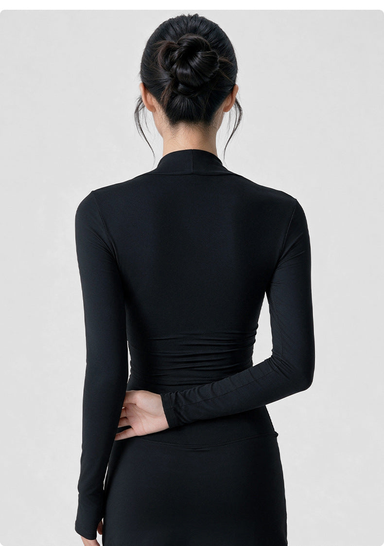 Wholesale Women’s Long Sleeve Pilates Top | Bulk Strapless-Look Slim-Fit Workout Shirt | fouregg