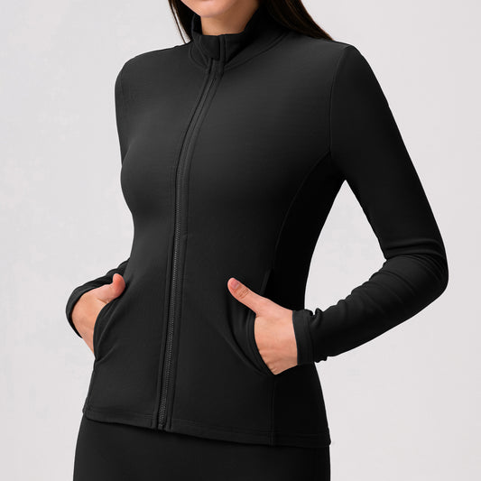 Wholesale Women’s Thermal Workout Jacket | Bulk Fleece-Lined Yoga & Fitness Outerwear 22619 | fouregg - Black