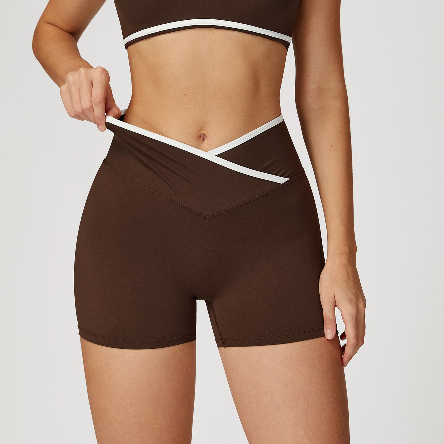 08/2024 Cross high waist yoga shorts tight nude peach hip sports shorts women's outdoor fitness pants 8843