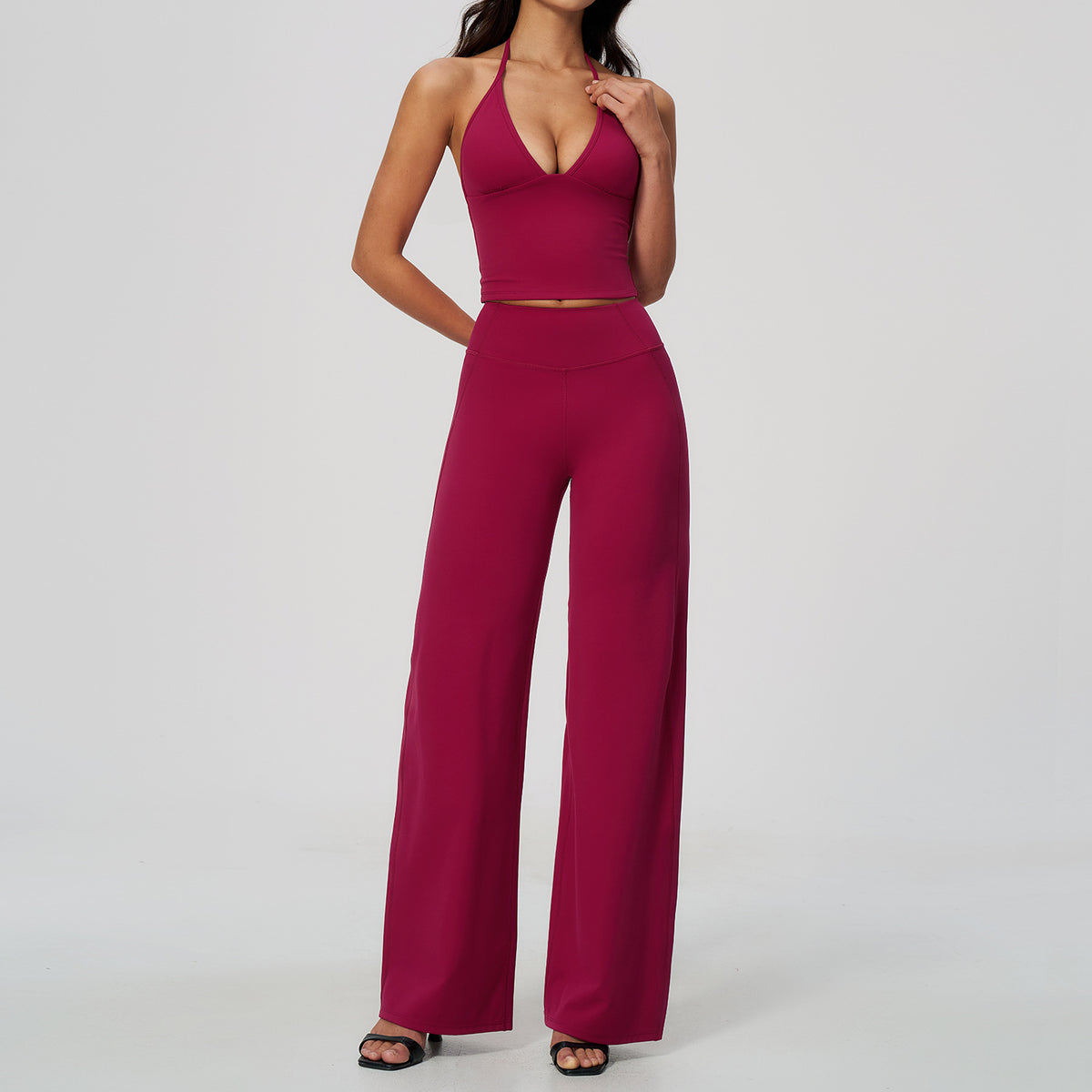 Wholesale Soft-Brushed Halter Top & Flared Set | Tummy-Control Butt-Lifting | fouregg