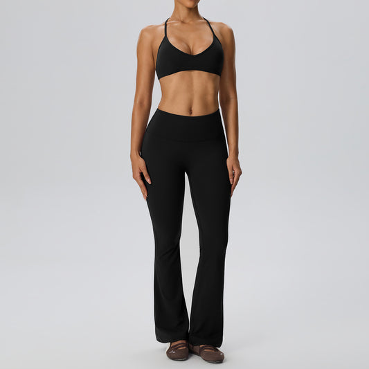 Wholesale Women’s 2-Piece Activewear Set | Double-Brushed Sports Bra & Sculpting Yoga Pants | fouregg - Black