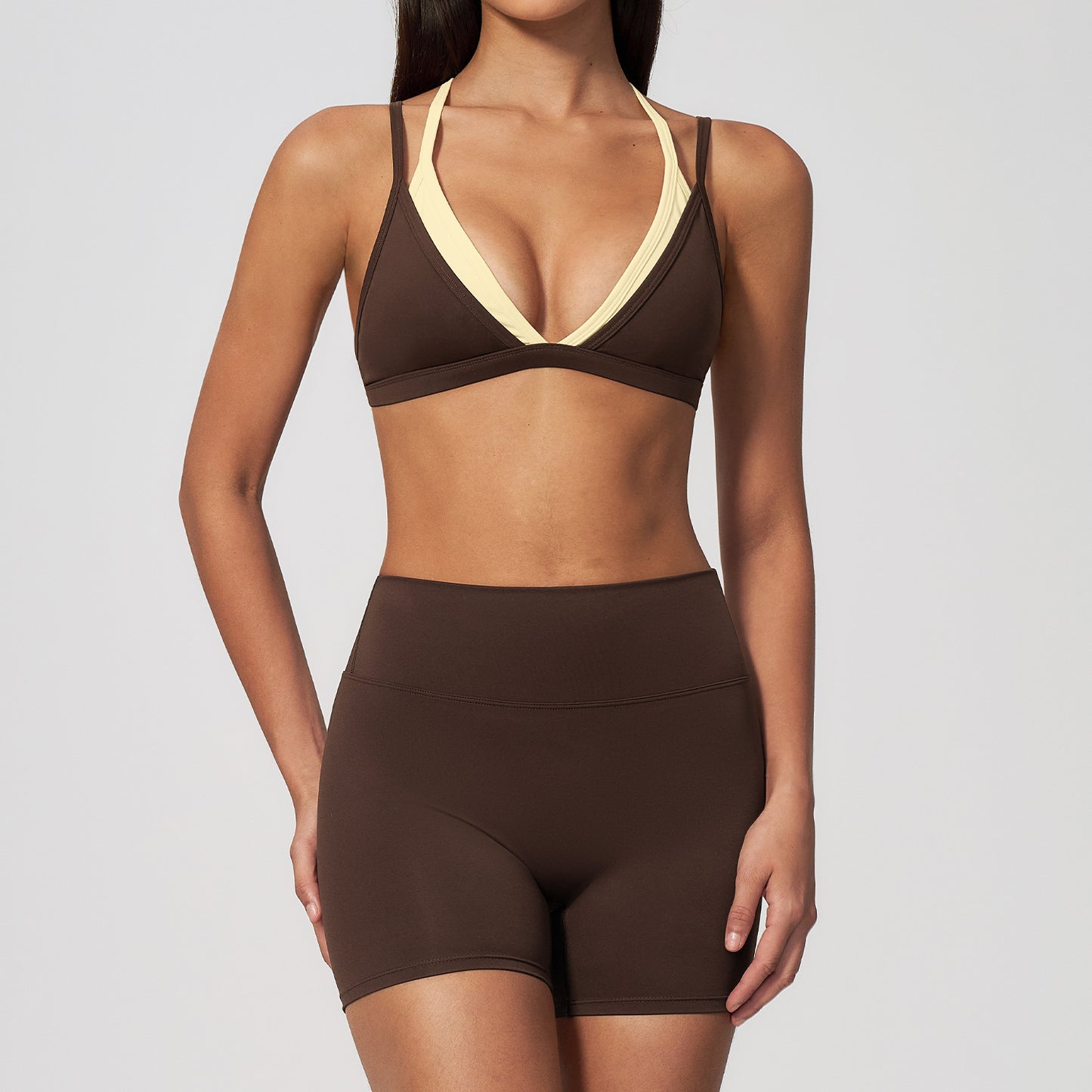 Ensemble de yoga Triangle Cup Fouregg Nude-Feel avec bretelles fines #6116