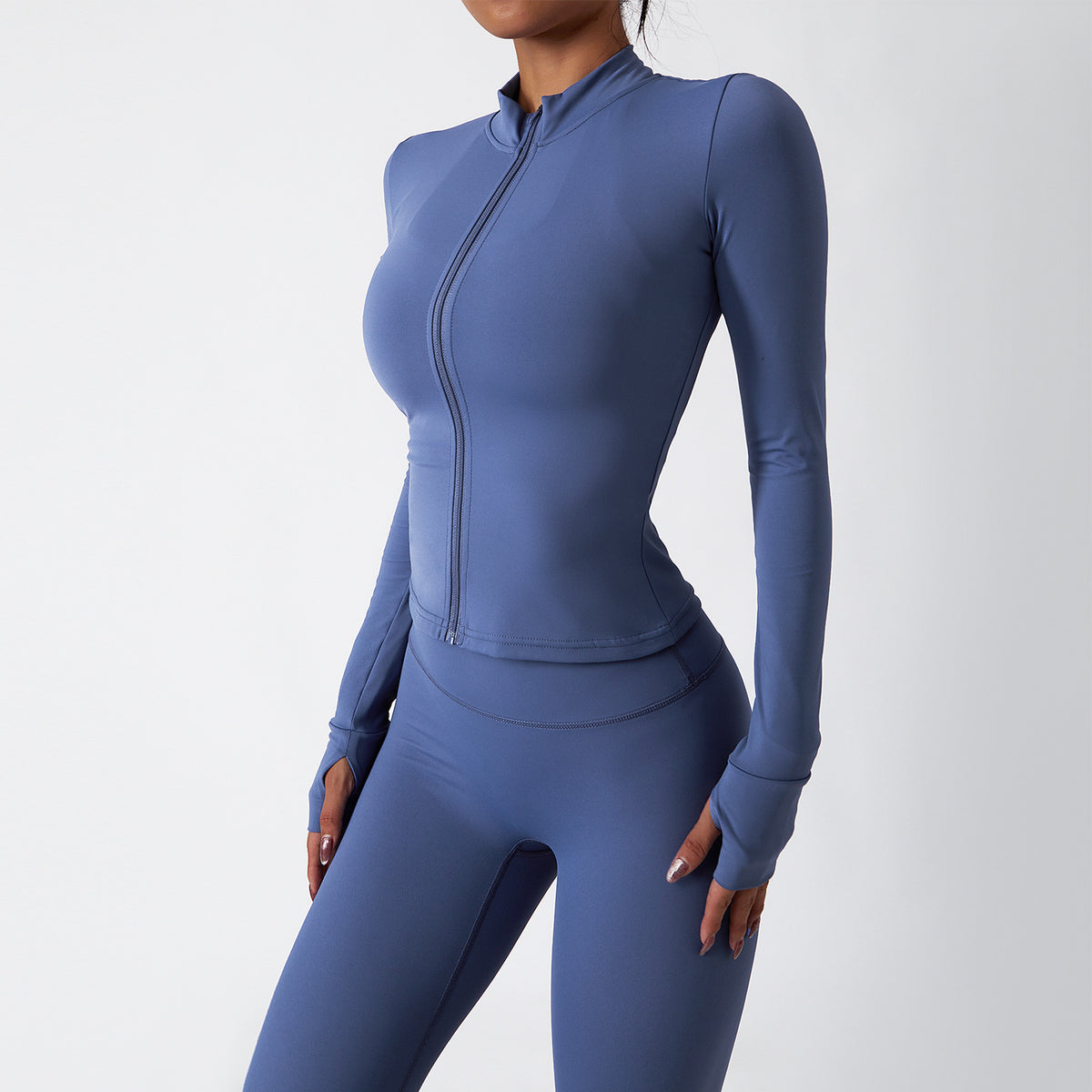 Wholesale Full-Zip Long-Sleeve Activewear Set | High-Stretch Fitness Clothing 6116 | fouregg