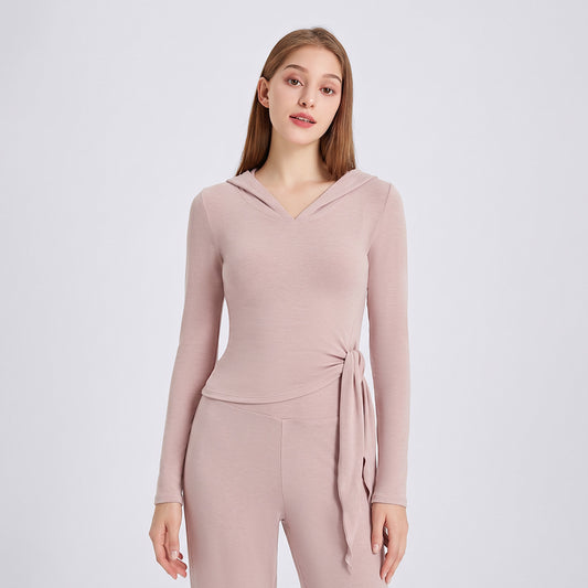 Wholesale Women’s Thermal Workout Hoodie | Thick Fleece-Lined Long-Sleeve Sportswear | fouregg - Misty Rose
