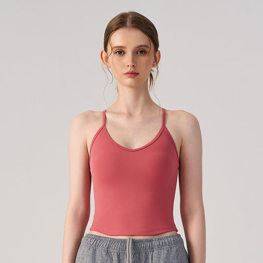 Wholesale Women’s Padded Yoga Top | Bulk Cropped Running & Training Sports Bra | fouregg - Blush Red