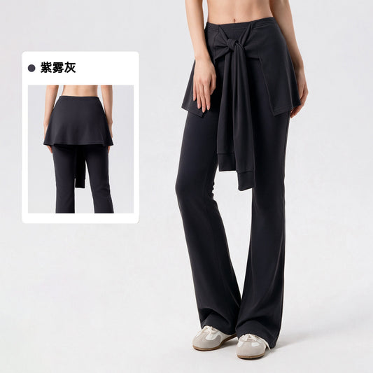 Wholesale Women’s Pilates Flare Leggings | Slimming Draped Wide-Leg Workout Pants | fouregg - Purple Haze Gray