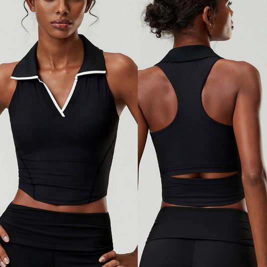Wholesale Plus Size Women’s Sports Top | Bulk V-Neck Tennis & Badminton Activewear | fouregg - Black