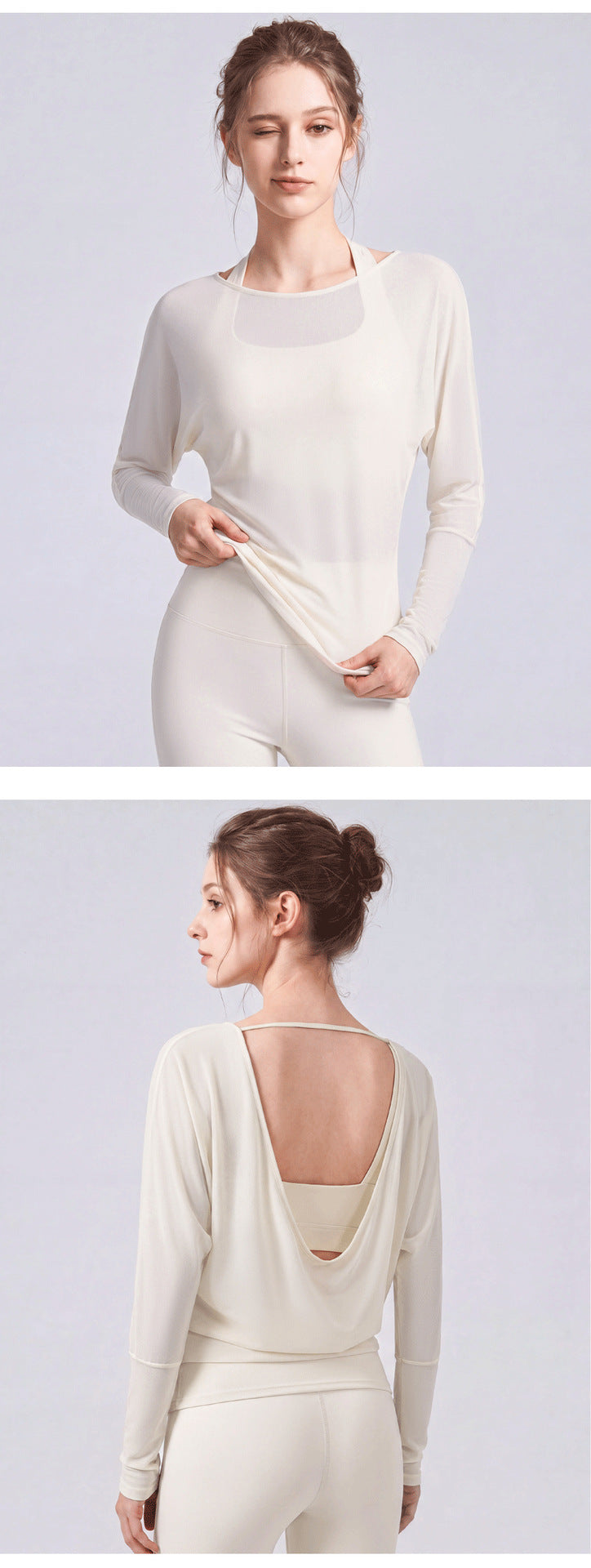 Wholesale Breathable Mesh Barre Cover-Up Top | 2-Way Hip-Covering | fouregg