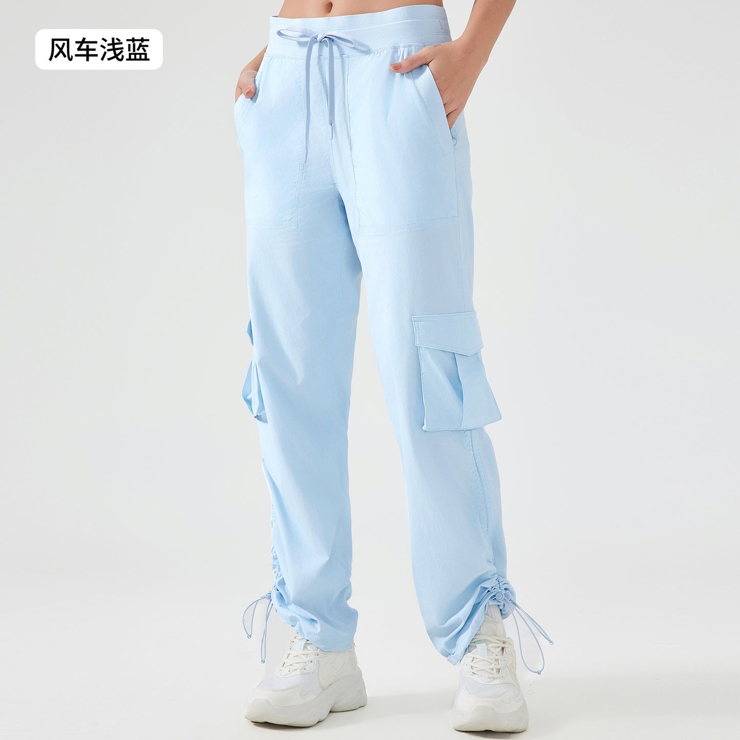 12/2024 New lightweight quick dry outdoor running pants women draw rope large pocket wide leg cargo casual pants D25001