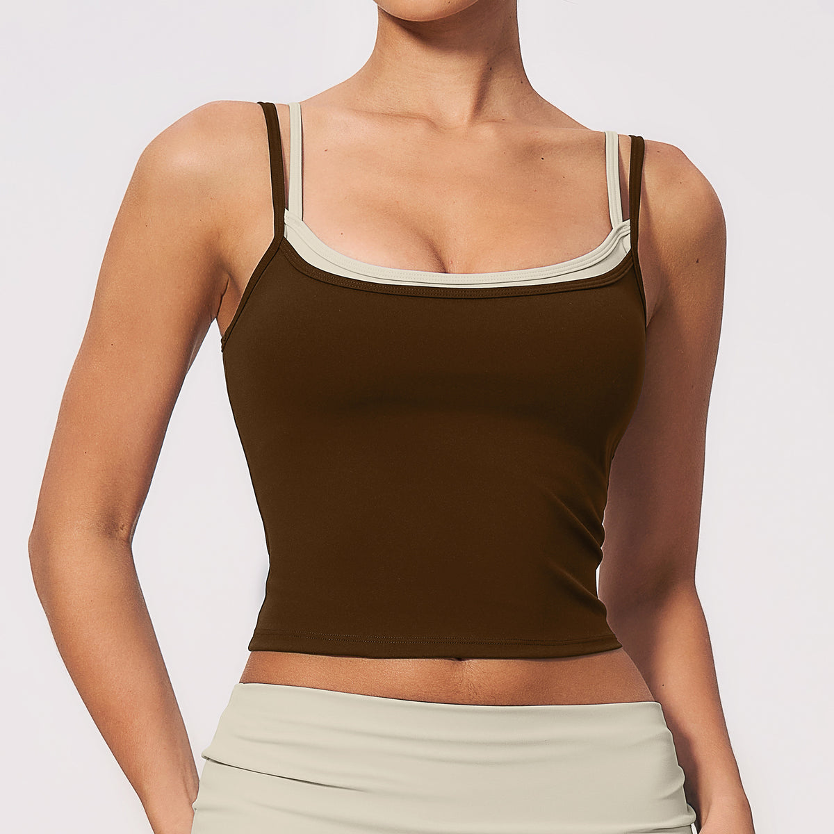 Wholesale Color-Block Faux Two-Piece Yoga Tank Top | Running & Fitness Top 2570 | fouregg
