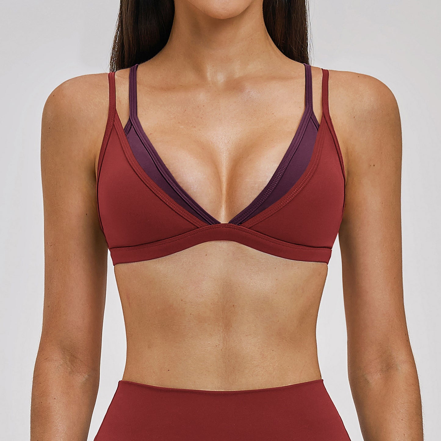 fouregg Faux Twinset Yoga Bra Soutien-gorge de sport à bretelles contrastées dans le dos #6116