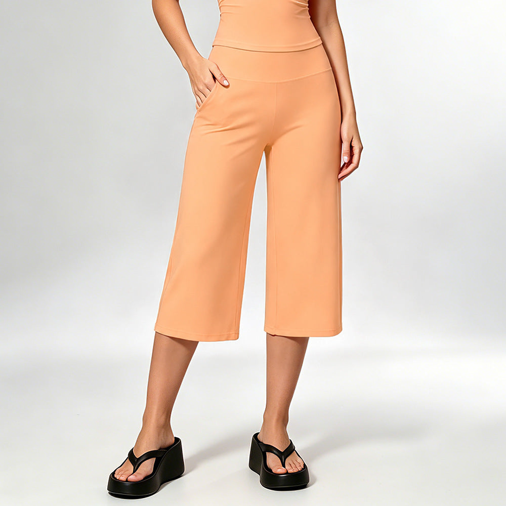 Wholesale Women’s Cropped Wide-Leg Pants | Bulk High-Waist Running & Pilates Workout Trousers | fouregg