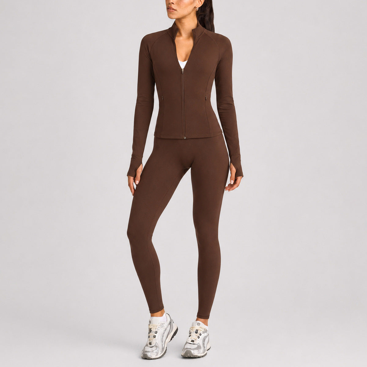 Wholesale Moisture-Wicking Zip Long Sleeve Top & Pants Set | Breathable Workout | fouregg