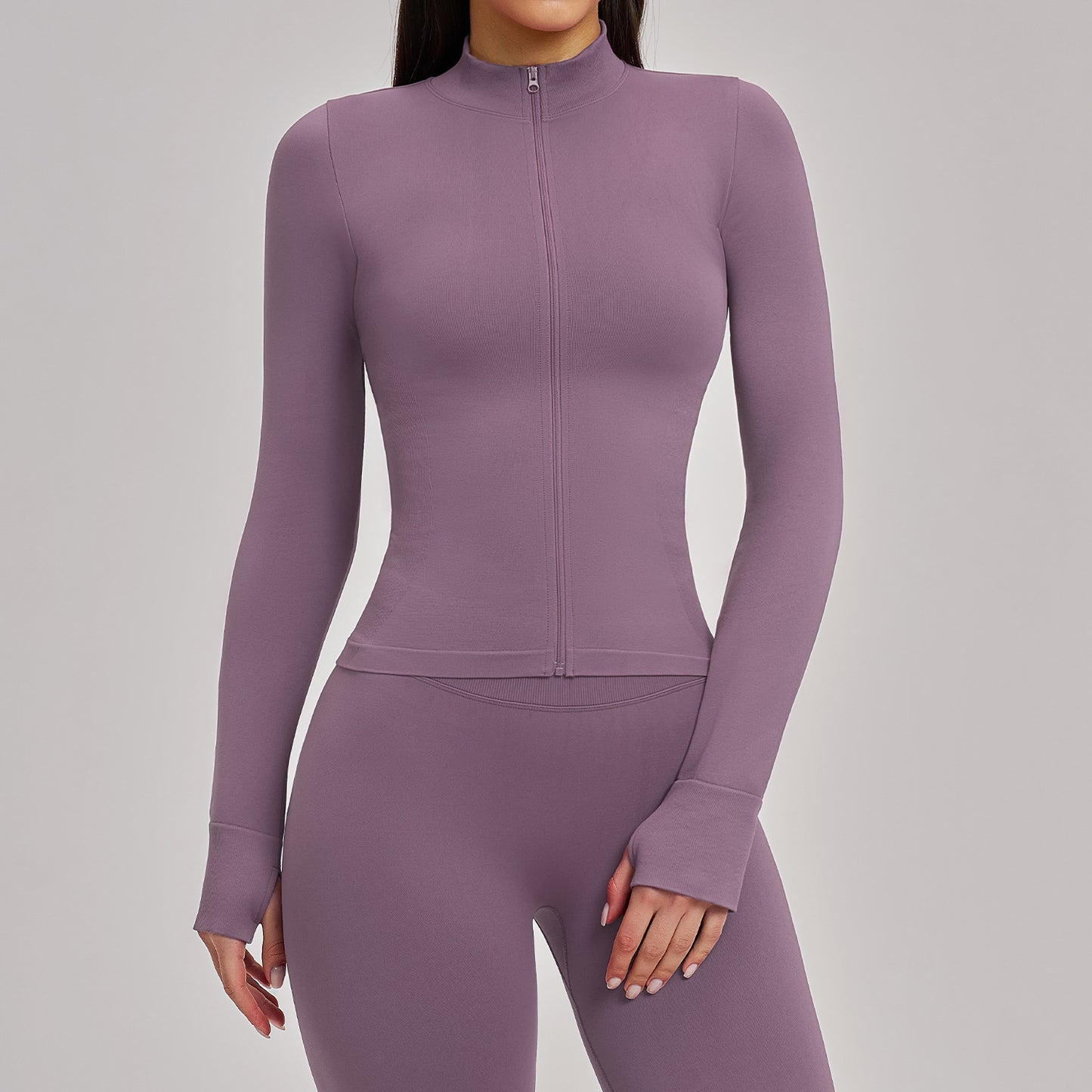 03/2025 Standing collar zipper yoga dress women's coat windproof slim warm top sports running coat 7755