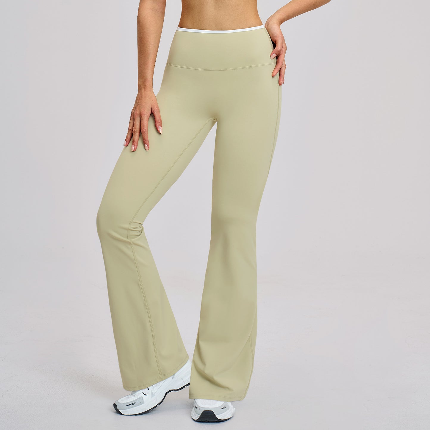 06/2025 Sports flared pants contrast color high waist quick-drying wide leg trousers sports running fitness flared pants 9238