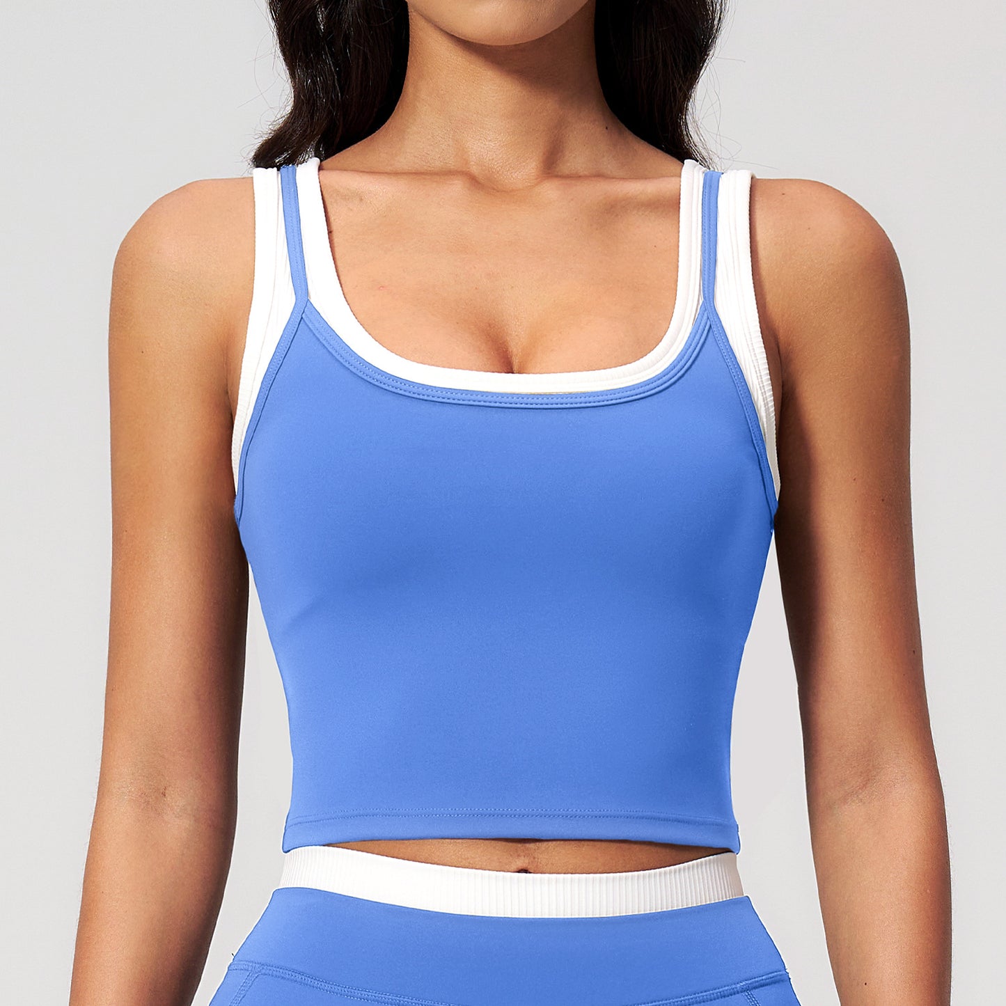 10/2025 New two-piece split vest, color-blocked nude-feel fashion casual top, running sports bra 3129