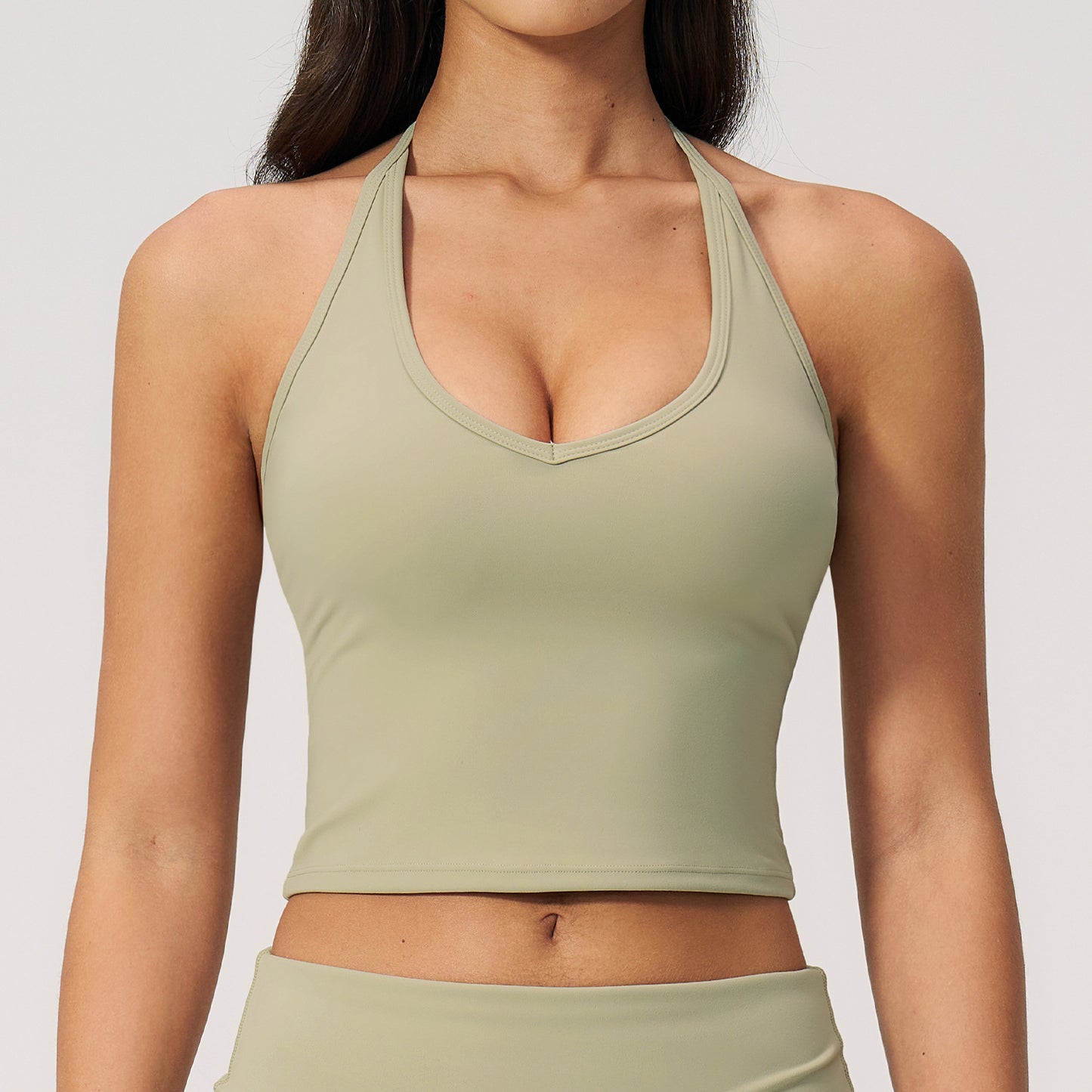 12/2025 Brushed Yoga V-neck Halter Neck Fitted Fashion Sports Vest Outdoor Running Sports Underwear 5529