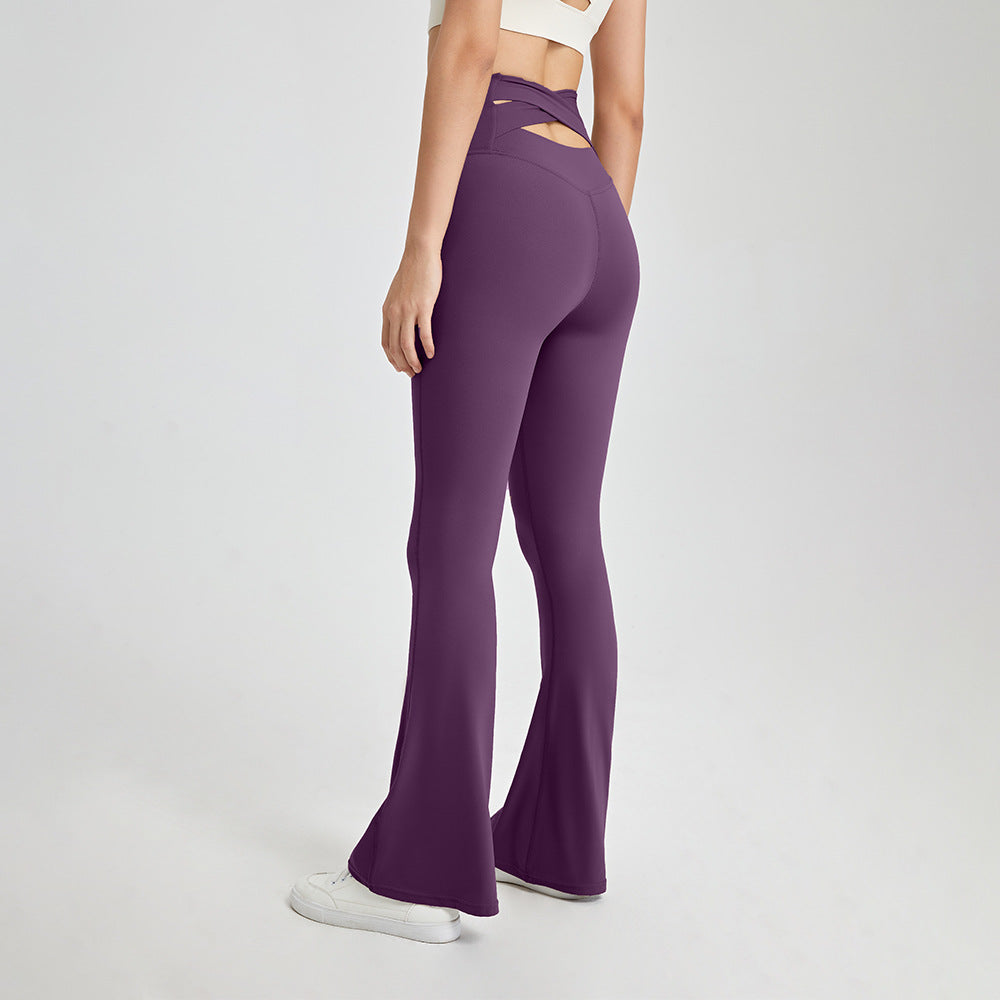 Nude stretch sports yoga flared pants tight-fitting high-waisted peach hip-lifting fitness trousers casual pants