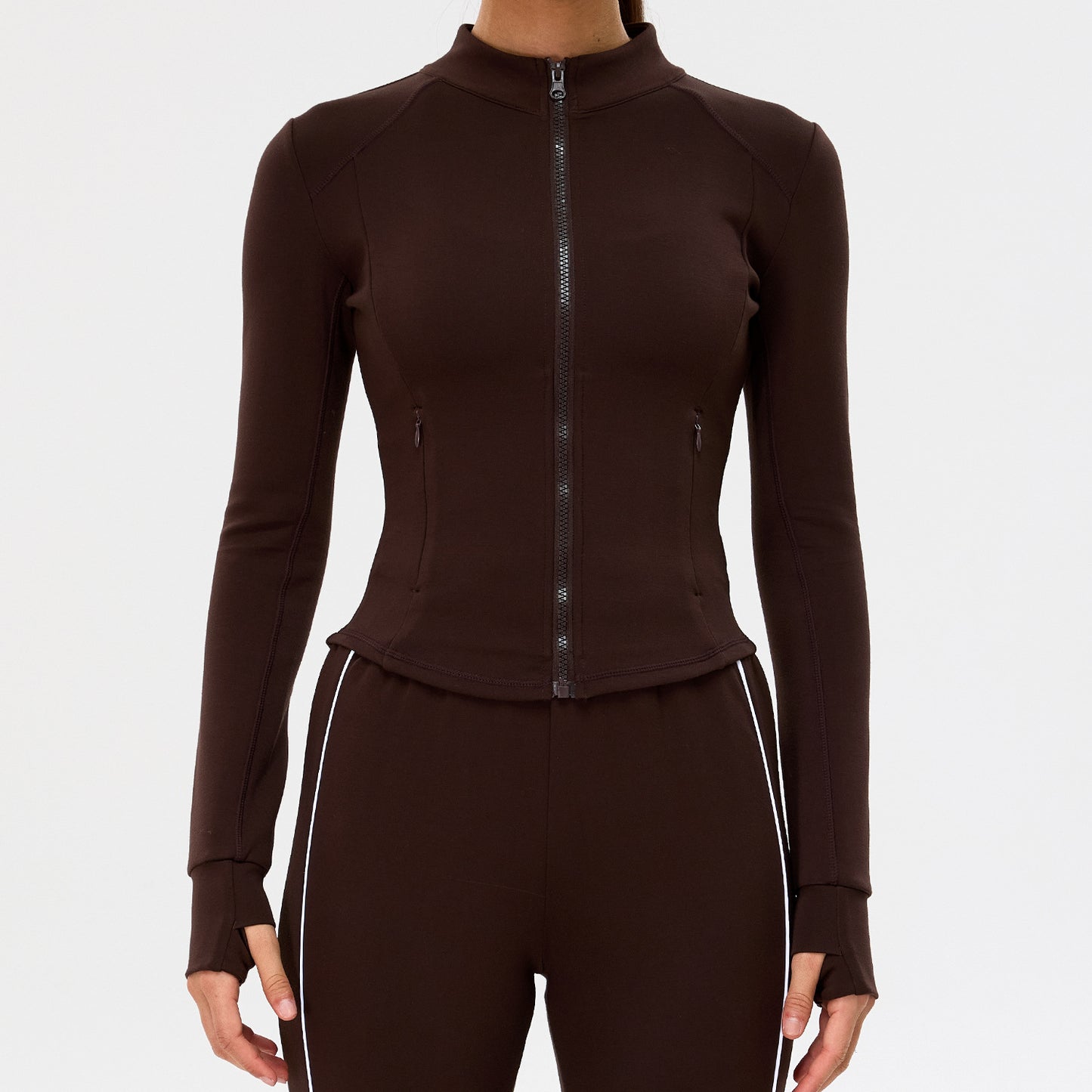 12/2025 TM0279Y link-1 Autumn/Winter New Color Block Casual Five-Piece Set for Women: Nude-Feel Fitness Top, High-Waisted Slimming Loose Pants, Yoga Suit