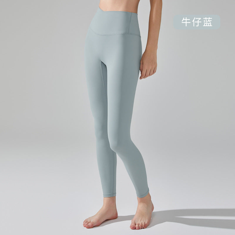 Pantalones de yoga de cintura cruzada para mujer, de cintura alta, para entrenamiento profesional de glúteos, para correr, fitness, abdomen, transpirables, deportes durazno 2023.08