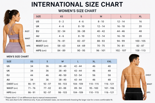 Wholesale Size Guide | Yoga Wear Manufacturer | Custom Sizing Available