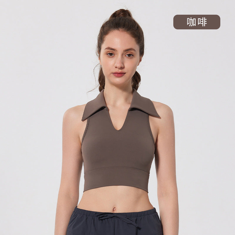 05/2024 Summer new one-piece sports outer wear I-shaped vest tennis fitness clothes top POLO lapel yoga top